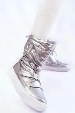 Sale Damskie Ocieplane Śniegowce Big Star KK274195 Srebrne Damskie Śniegowce Damskie