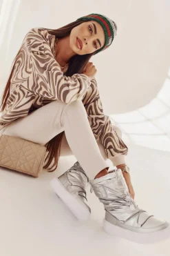 Sale Damskie Ocieplane Śniegowce Big Star KK274195 Srebrne Damskie Śniegowce Damskie