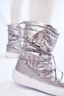 Sale Damskie Ocieplane Śniegowce Big Star KK274195 Srebrne Damskie Śniegowce Damskie