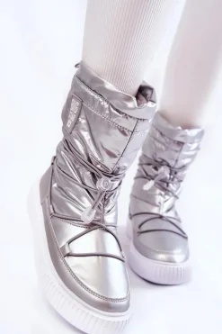 Sale Damskie Ocieplane Śniegowce Big Star KK274195 Srebrne Damskie Śniegowce Damskie