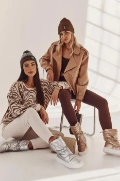 Sale Damskie Ocieplane Śniegowce Big Star KK274195 Srebrne Damskie Śniegowce Damskie