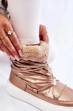 Sale Big Star Shoes Damskie Ocieplane Śniegowce Big Star KK274194 Beżowe Beżowy