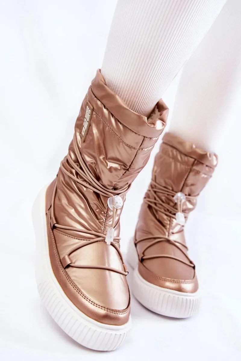 Sale Big Star Shoes Damskie Ocieplane Śniegowce Big Star KK274194 Beżowe Beżowy