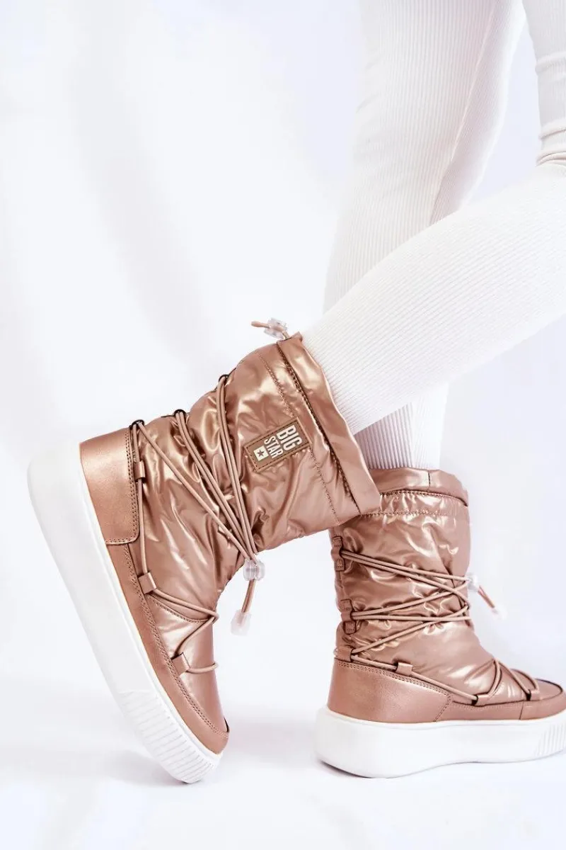 Sale Big Star Shoes Damskie Ocieplane Śniegowce Big Star KK274194 Beżowe Beżowy