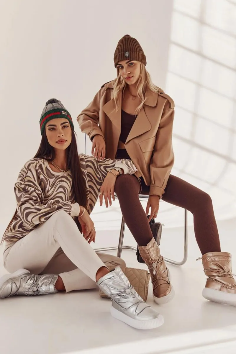 Sale Big Star Shoes Damskie Ocieplane Śniegowce Big Star KK274194 Beżowe Beżowy