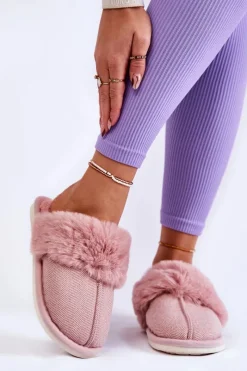 Sale Damskie Ocieplane Papcie Z Futerkiem Jasnoróżowe Franco Damskie Kapcie Klasyczne