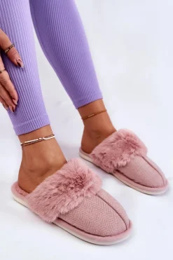 Sale Damskie Ocieplane Papcie Z Futerkiem Jasnoróżowe Franco Damskie Kapcie Klasyczne