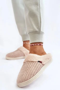 Online Damskie Ocieplane Papcie Wsuwane Z Futerkiem Beżowe Leriss Damskie Kapcie Klasyczne