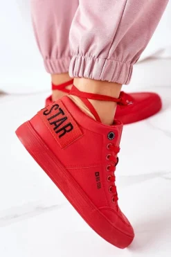 Clearance Damskie Ocieplane Sportowe Buty Big Star EE274354 Czerwone Damskie Trampki Ocieplane|Trampki Damskie Big Star