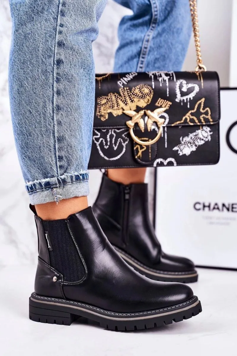 Best Boto Damskie Ocieplane Sztyblety Botki Czarne Traveler