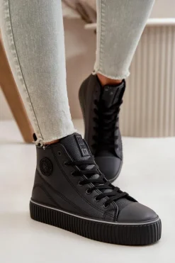 Best Big Star Shoes Damskie Ocieplane Trampki Z Eko Skóry Big Star OO274790 Czarne Czarny