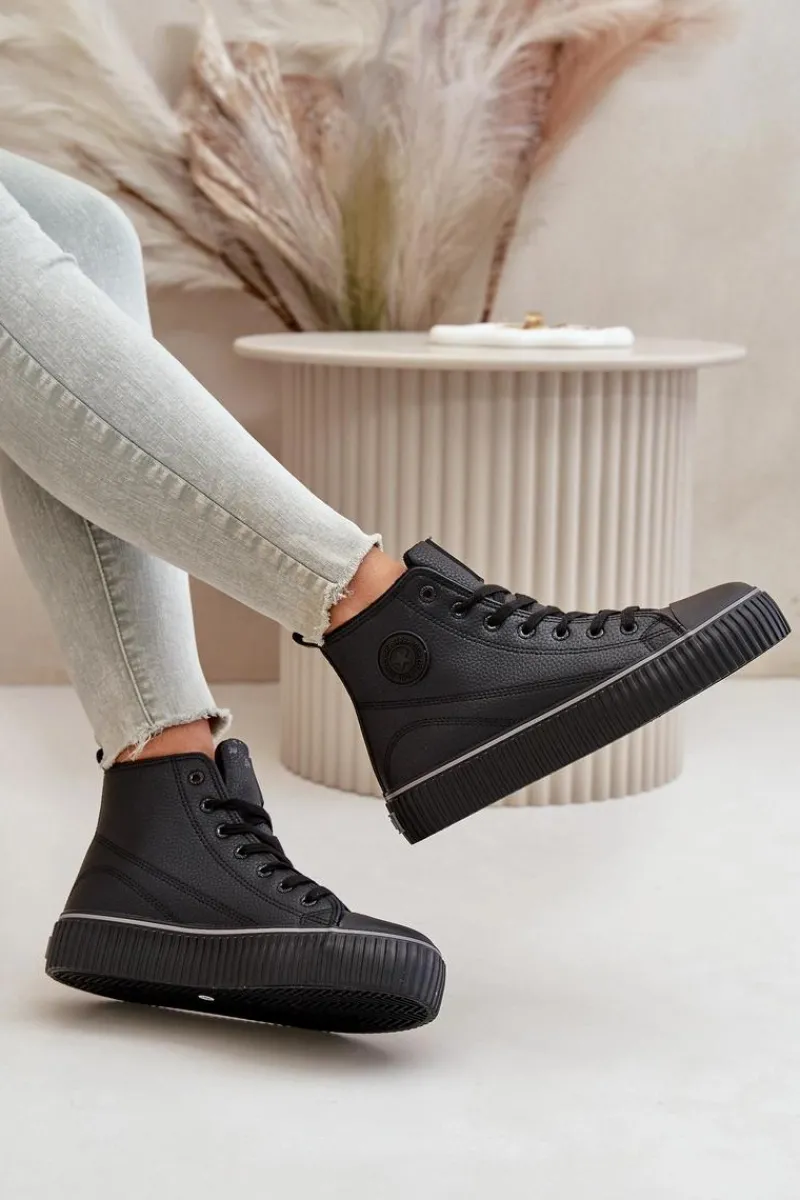 Best Big Star Shoes Damskie Ocieplane Trampki Z Eko Skóry Big Star OO274790 Czarne Czarny