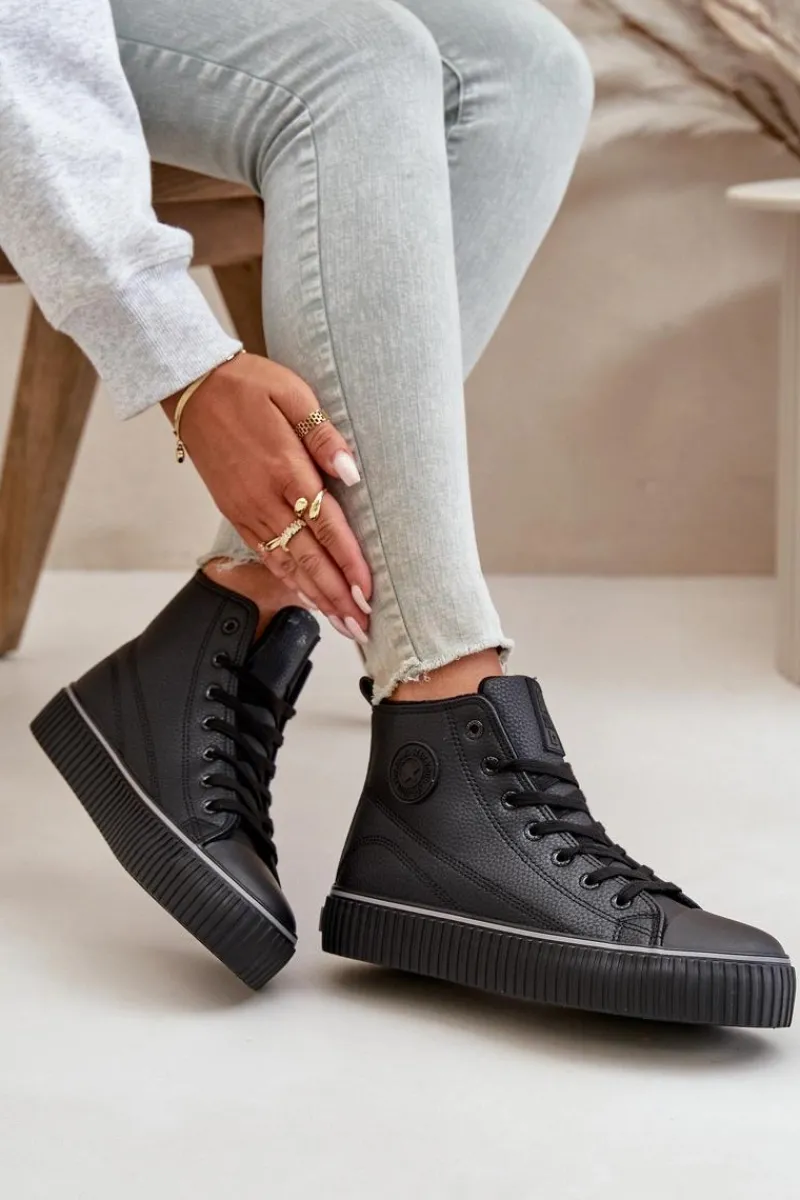 Best Big Star Shoes Damskie Ocieplane Trampki Z Eko Skóry Big Star OO274790 Czarne Czarny