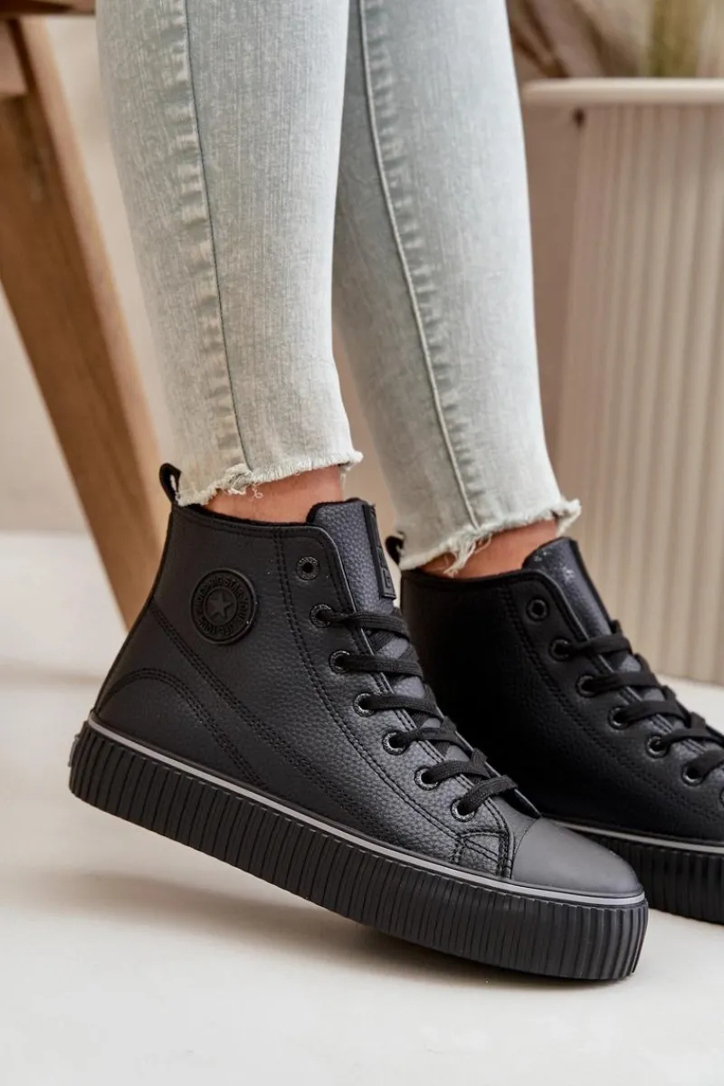 Best Big Star Shoes Damskie Ocieplane Trampki Z Eko Skóry Big Star OO274790 Czarne Czarny