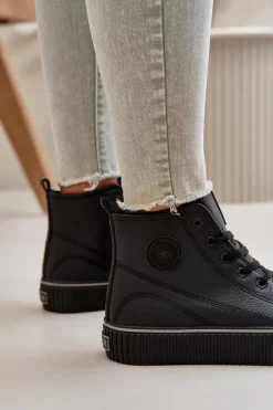 Best Big Star Shoes Damskie Ocieplane Trampki Z Eko Skóry Big Star OO274790 Czarne Czarny