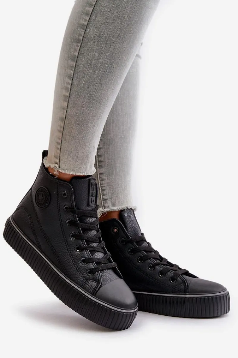 Best Big Star Shoes Damskie Ocieplane Trampki Z Eko Skóry Big Star OO274790 Czarne Czarny