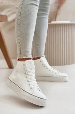 Trampki Damskie Big Star|Trampki Damskie Wysokie>Big Star Shoes Damskie Ocieplane Trampki Z Eko Skóry Big Star OO274788 Białe Biały