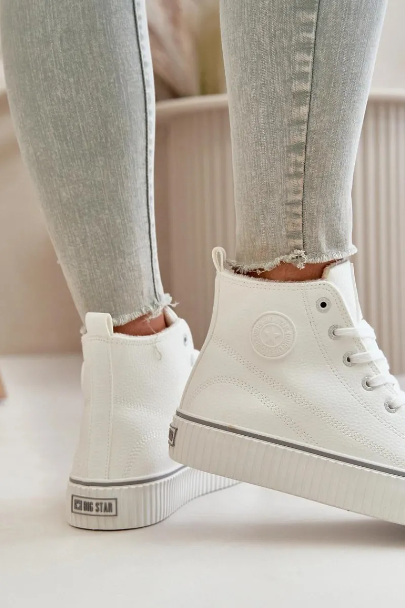 Trampki Damskie Big Star|Trampki Damskie Wysokie>Big Star Shoes Damskie Ocieplane Trampki Z Eko Skóry Big Star OO274788 Białe Biały