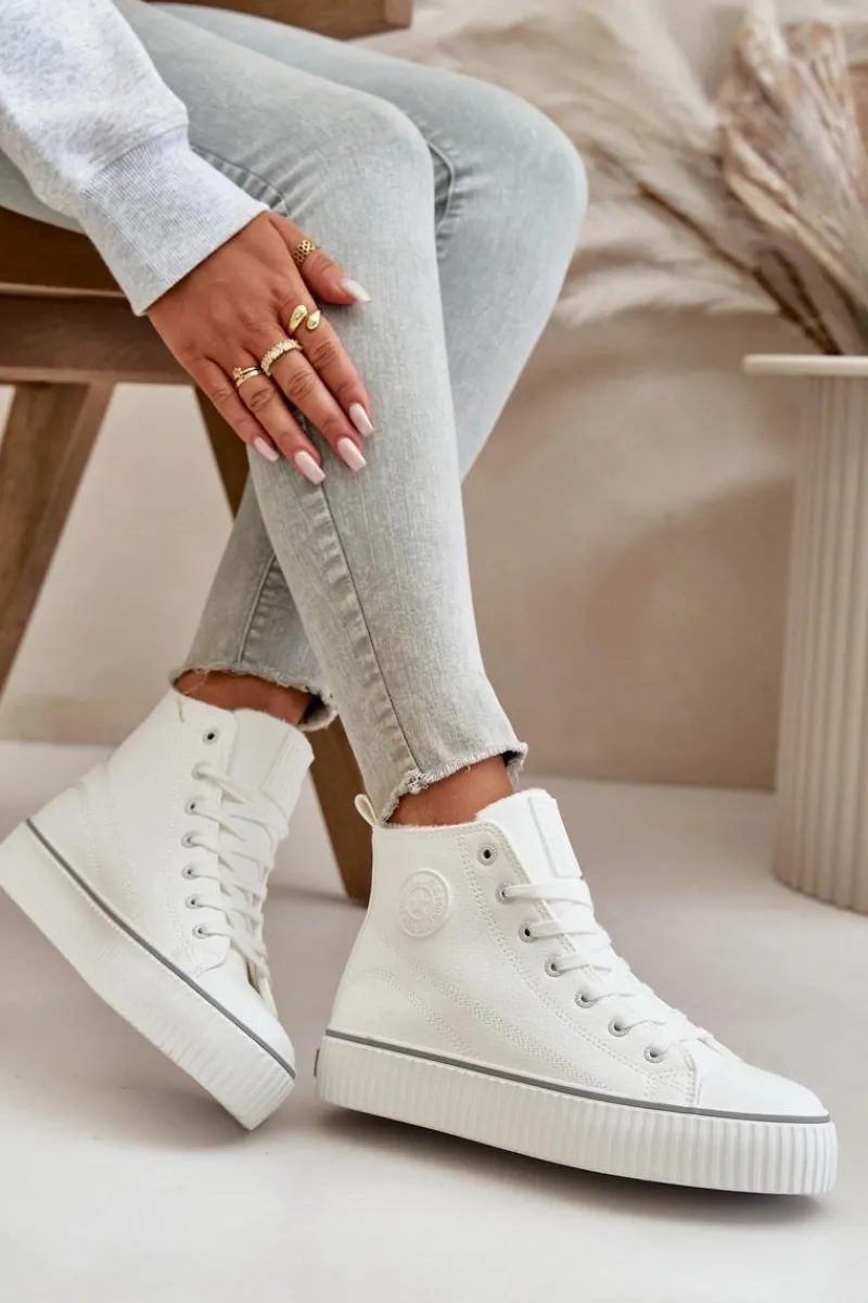 Trampki Damskie Big Star|Trampki Damskie Wysokie>Big Star Shoes Damskie Ocieplane Trampki Z Eko Skóry Big Star OO274788 Białe Biały