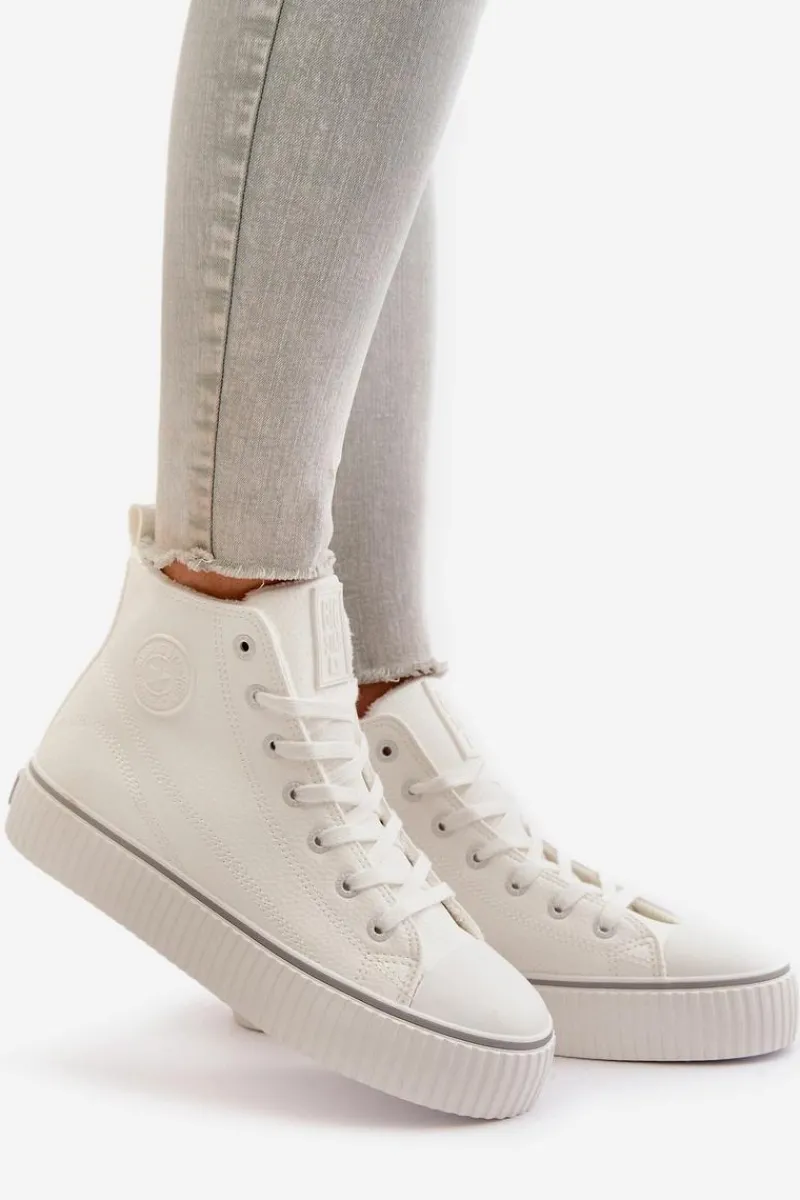 Trampki Damskie Big Star|Trampki Damskie Wysokie>Big Star Shoes Damskie Ocieplane Trampki Z Eko Skóry Big Star OO274788 Białe Biały