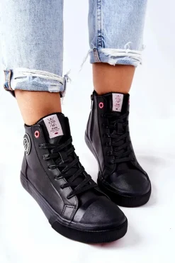 Best Damskie Ocieplane Trampki Wysokie Czarne II2R4009C Damskie Trampki Damskie Cross Jeans|Trampki Ocieplane