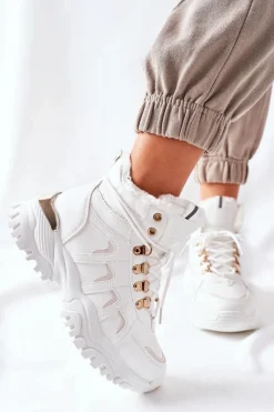 Online Boto Damskie Ocieplane Trapery Białe Hareshaw