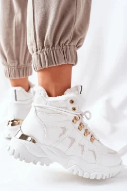 Online Boto Damskie Ocieplane Trapery Białe Hareshaw