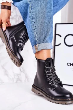 Online Boto Damskie Ocieplane Trapery Glany Matowe Czarne Thunder