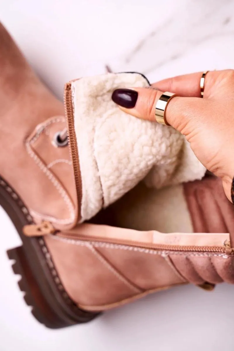 Online Damskie Ocieplane Workery Trapery Różowe Timber Damskie Botki Sznurowane|Czarne Botki