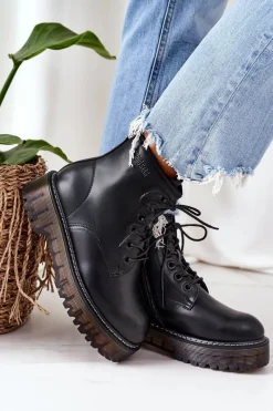 Hot Big Star Shoes Damskie Ocieplane Workery Big Star II274110 Czarne