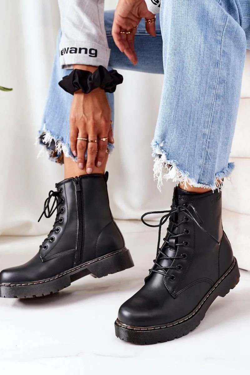 Damskie Trapery|Botki Sznurowane>Big Star Shoes Damskie Ocieplane Workery Big Star II274105 Czarne