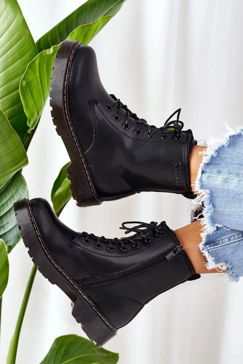 Damskie Trapery|Botki Sznurowane>Big Star Shoes Damskie Ocieplane Workery Big Star II274105 Czarne