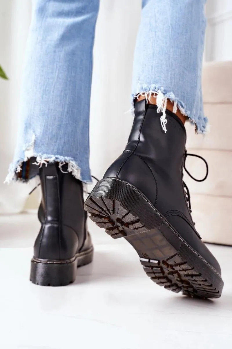 Damskie Trapery|Botki Sznurowane>Big Star Shoes Damskie Ocieplane Workery Big Star II274105 Czarne