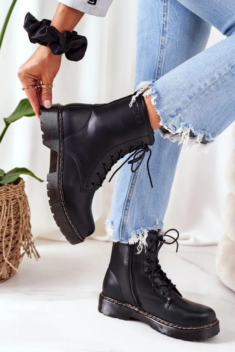 Damskie Trapery|Botki Sznurowane>Big Star Shoes Damskie Ocieplane Workery Big Star II274105 Czarne