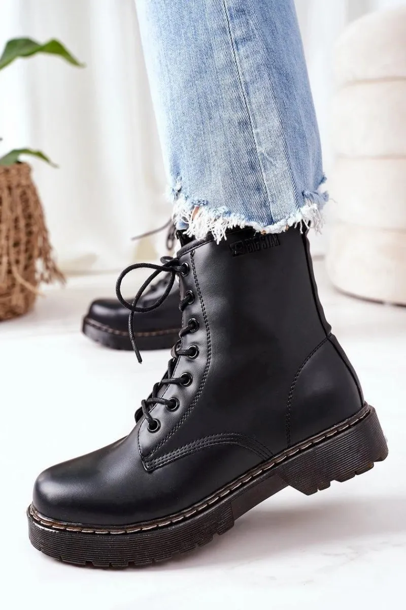 Damskie Trapery|Botki Sznurowane>Big Star Shoes Damskie Ocieplane Workery Big Star II274105 Czarne