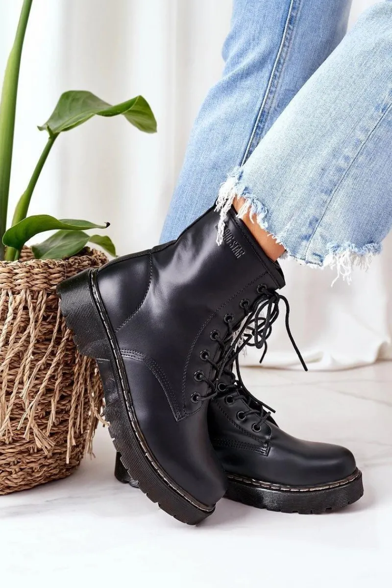 Damskie Trapery|Botki Sznurowane>Big Star Shoes Damskie Ocieplane Workery Big Star II274105 Czarne