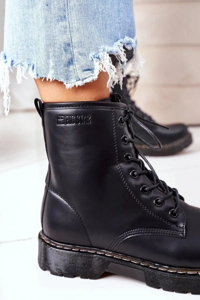 Damskie Trapery|Botki Sznurowane>Big Star Shoes Damskie Ocieplane Workery Big Star II274105 Czarne