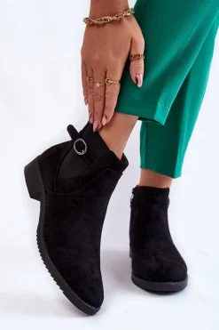 Sale Damskie Ocieplane Zamszowe Botki Sztyblety Czarne Janette Damskie Czarne Botki|Botki Zimowe Damskie
