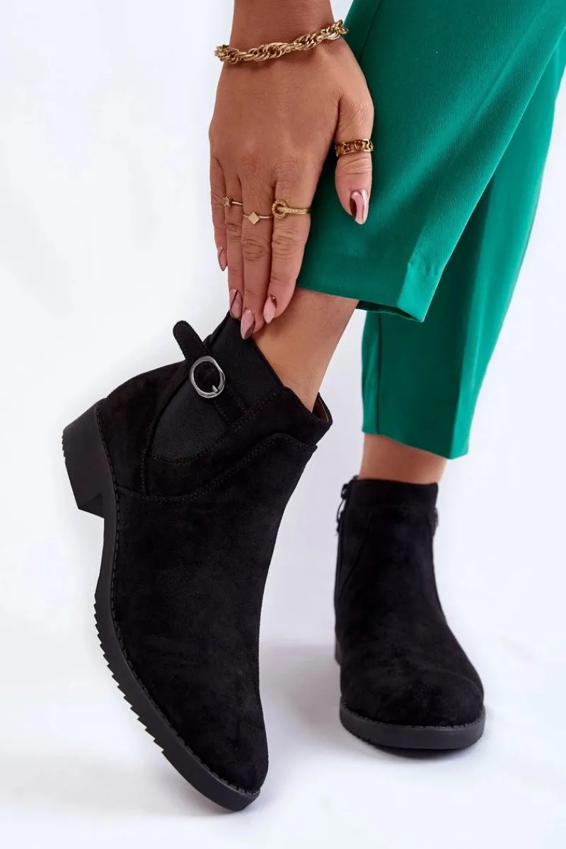 Sale Damskie Ocieplane Zamszowe Botki Sztyblety Czarne Janette Damskie Czarne Botki|Botki Zimowe Damskie