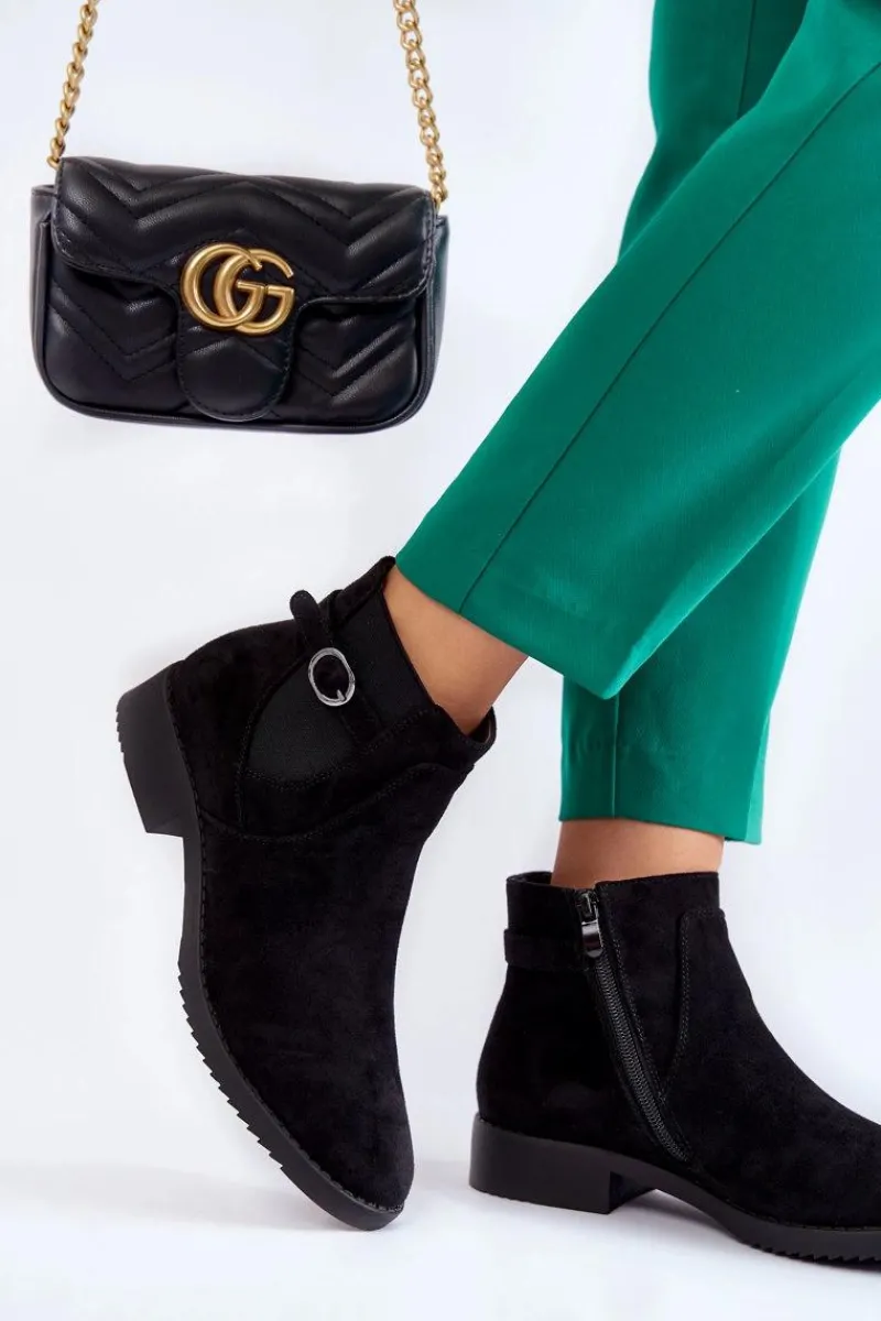 Sale Damskie Ocieplane Zamszowe Botki Sztyblety Czarne Janette Damskie Czarne Botki|Botki Zimowe Damskie