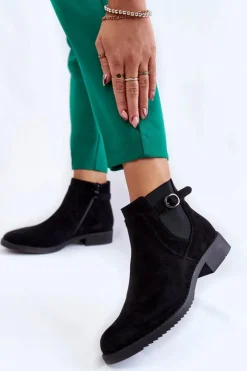 Sale Damskie Ocieplane Zamszowe Botki Sztyblety Czarne Janette Damskie Czarne Botki|Botki Zimowe Damskie