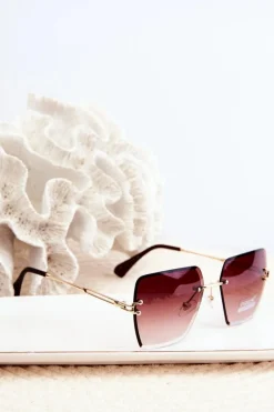 Hot Damskie Okulary Przeciwsłoneczne Z Cieniowanymi Szkiełkami UV400 Złoto-Brązowe Okulary