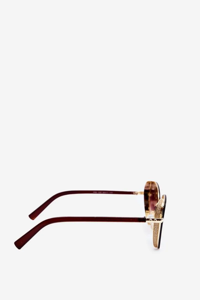 Best Damskie Okulary Przeciwsłoneczne Z Brokatowymi Wstawkami UV400 Brązowo-Złote Okulary