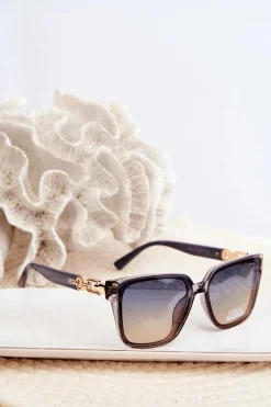 Best Damskie Okulary Przeciwsłoneczne Z Ozdobnymi Detalami UV400 Szare Okulary