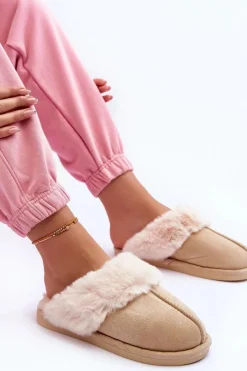 Kapcie Klasyczne|Klapki Z Futerkiem></noscript>Boto Damskie Papcie Klapki z Futerkiem Jasnobeżowe Pinky Beżowy