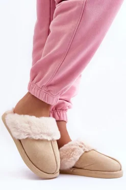 Kapcie Klasyczne|Klapki Z Futerkiem></noscript>Boto Damskie Papcie Klapki z Futerkiem Jasnobeżowe Pinky Beżowy