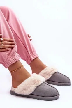Kapcie Klasyczne|Klapki Z Futerkiem>Boto Damskie Papcie Klapki z Futerkiem Szare Pinky Szary