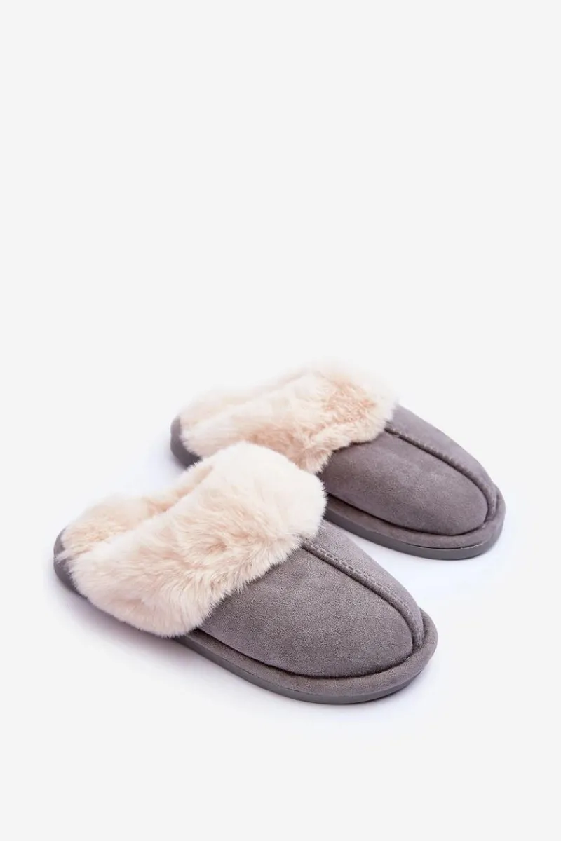 Kapcie Klasyczne|Klapki Z Futerkiem>Boto Damskie Papcie Klapki z Futerkiem Szare Pinky Szary