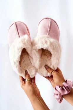 Hot Boto Damskie Papcie Klapki z Futerkiem Różowe Pinky Różowy