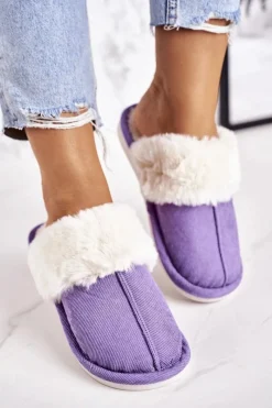 Best Damskie Papcie Klapki z Futerkiem Fioletowe Homely Damskie Kapcie Klasyczne|Klapki Z Futerkiem